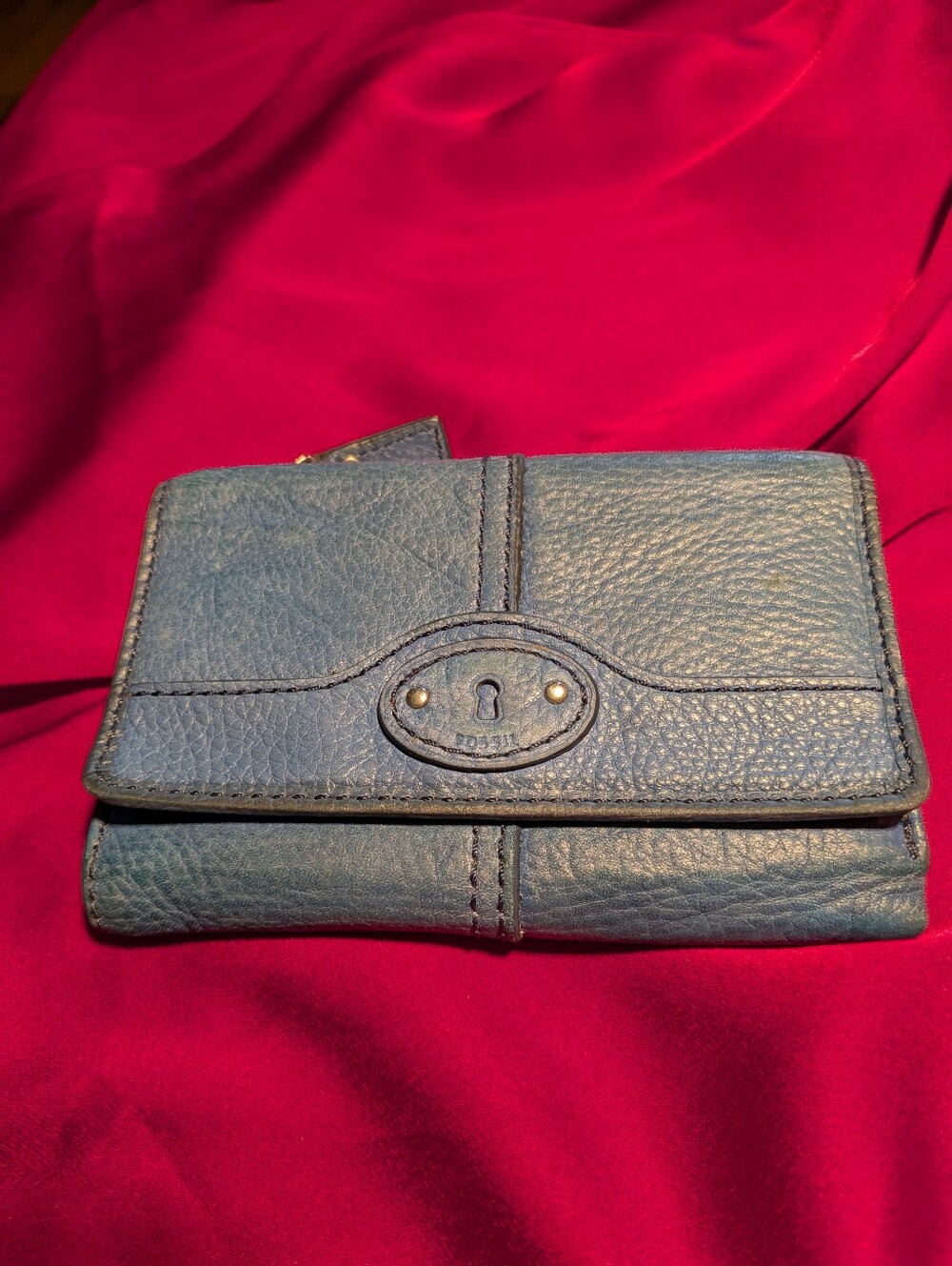 Fossil Blue Leather Fold Wallet